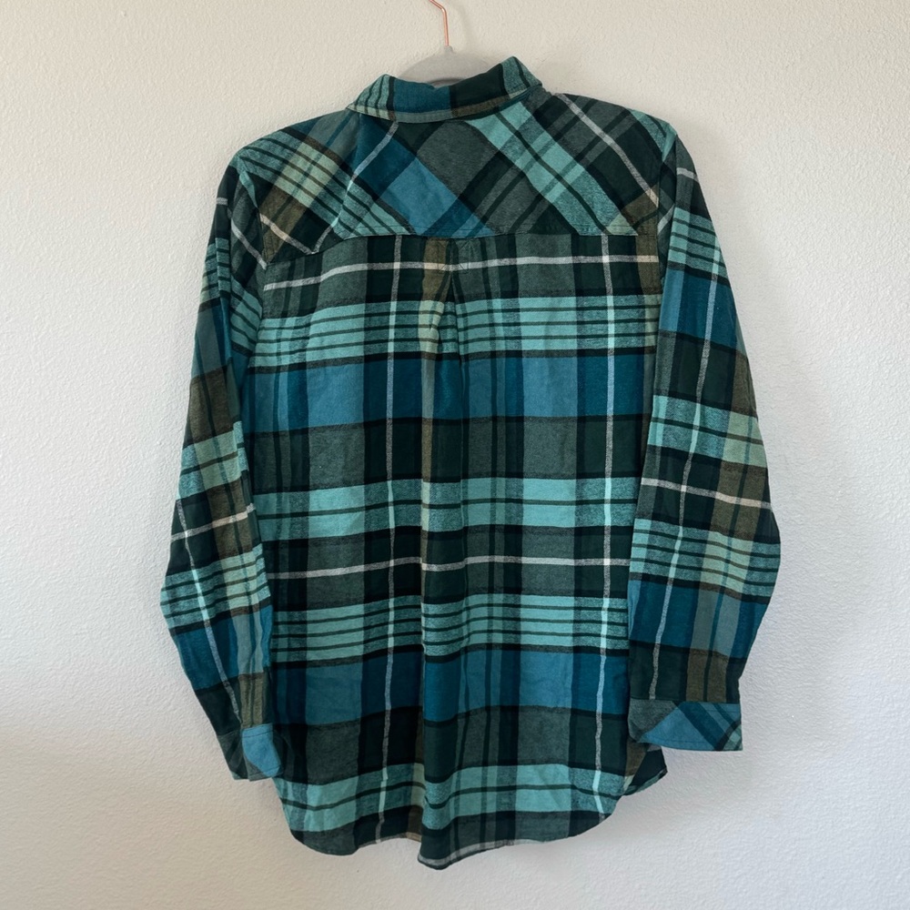 Sonoma Goods for Life Green Plaid Flannel Shirt Button Up 100% Cotton PL Petite - Picture 4 of 9